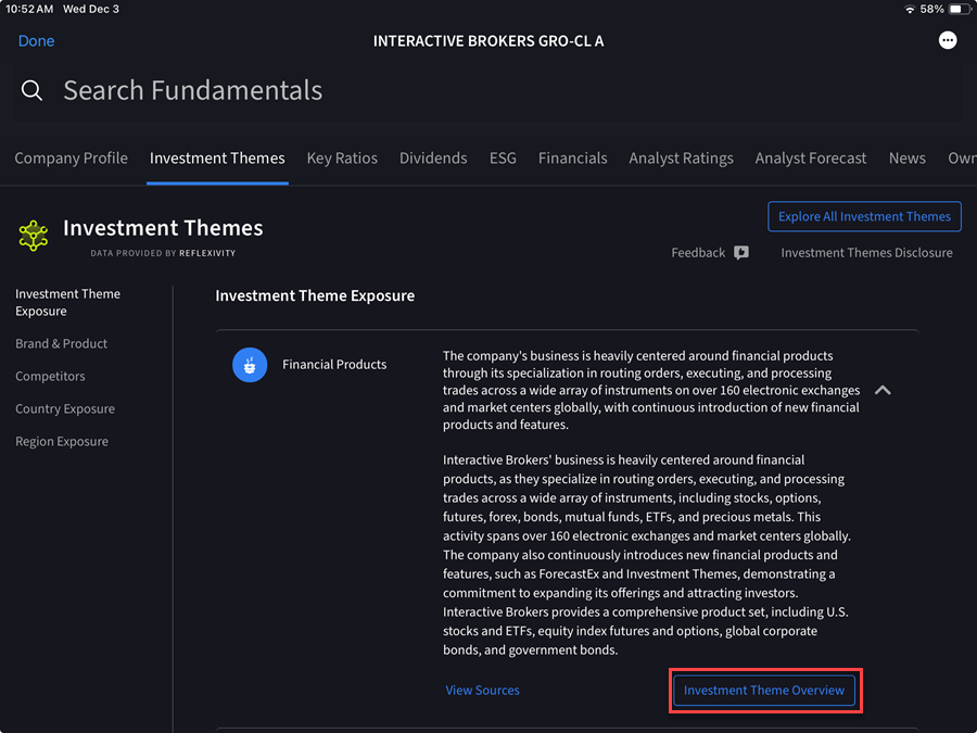 The investment theme overview link on the ipad. 